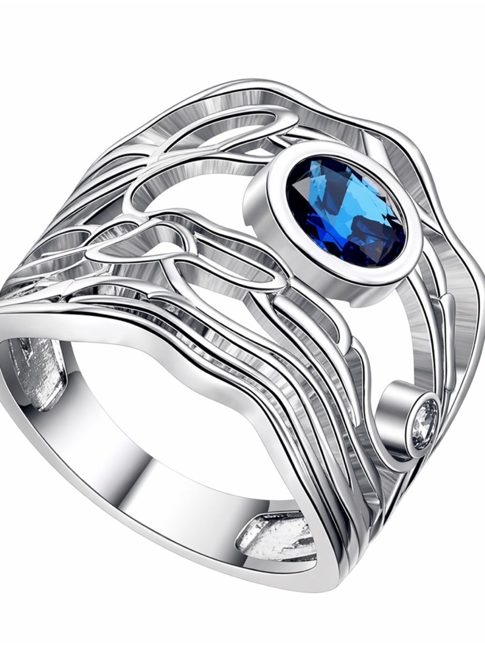 SS .925 STAMPED Statement Sapphire Wave Ring! - Picture 2 of 2